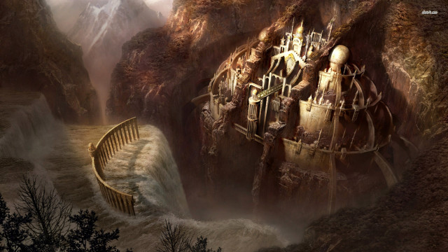 Castle mountain staircase painting scenery free wallpaper - medium preview image