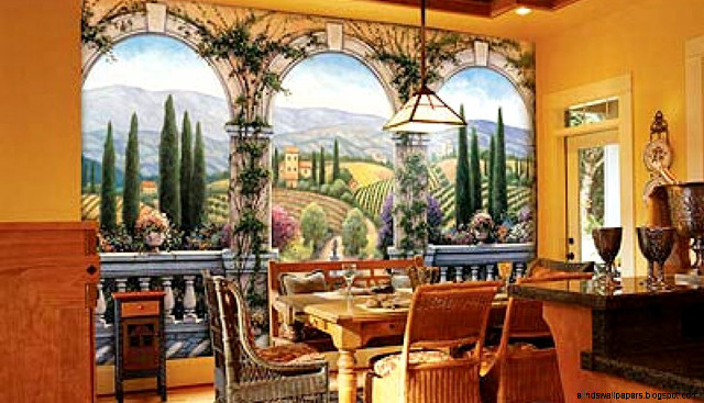 Dining room mural garden mountains free wallpaper - medium preview image
