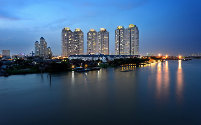 City skyline water night lights #2 free wallpaper for desktop - medium preview image