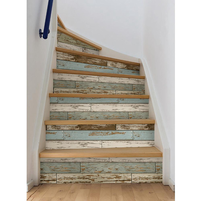 Wooden staircase blue handle design free wallpaper - medium preview image