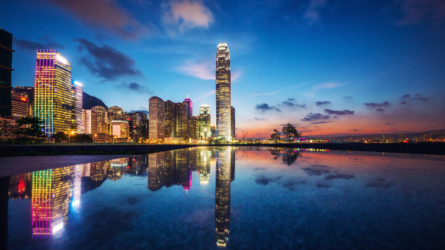 City skyline water night colorful free wallpaper - medium preview image