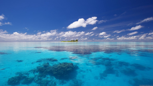 Blue ocean small island clouds free wallpaper - medium preview image