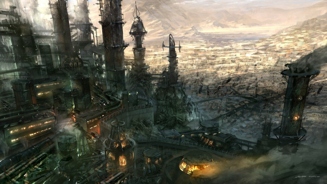 Futuristic city tall buildings smoke #2 free wallpaper - medium preview image
