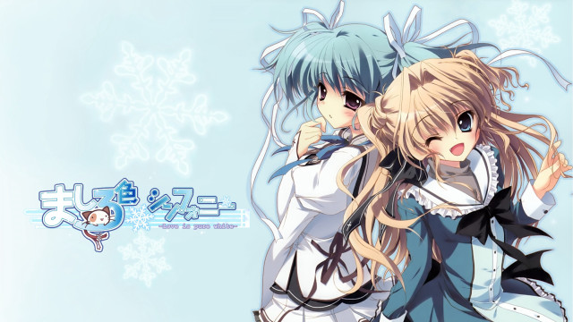 Anime girls hugging snowflake gradient free wallpaper - medium preview image