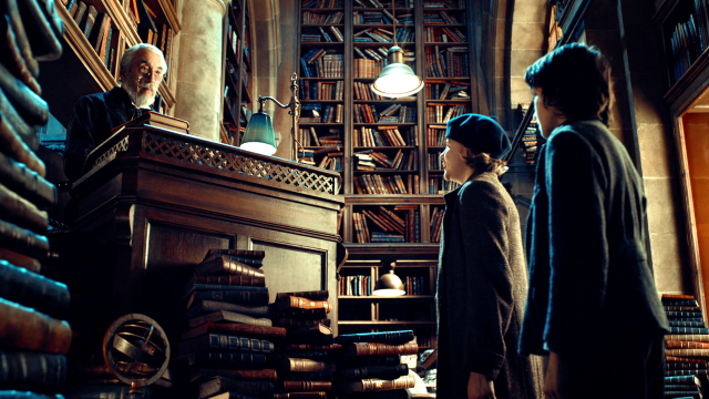 Library group people bookshelf statue free wallpaper - medium preview image