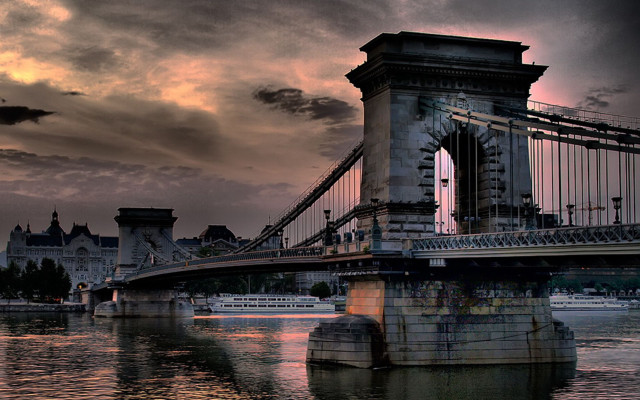 Bridge boat cloudy sky cityscape free wallpaper - medium preview image