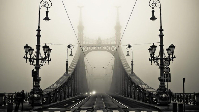 Foggy gothic bridge lamps matte free wallpaper - medium preview image