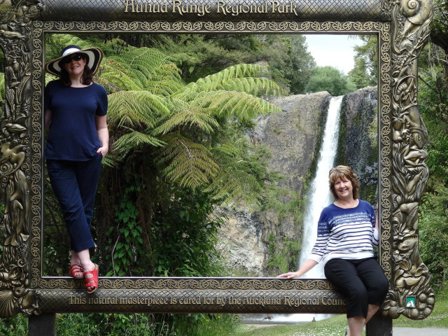 Women bench waterfall picture frame free wallpaper - medium preview image