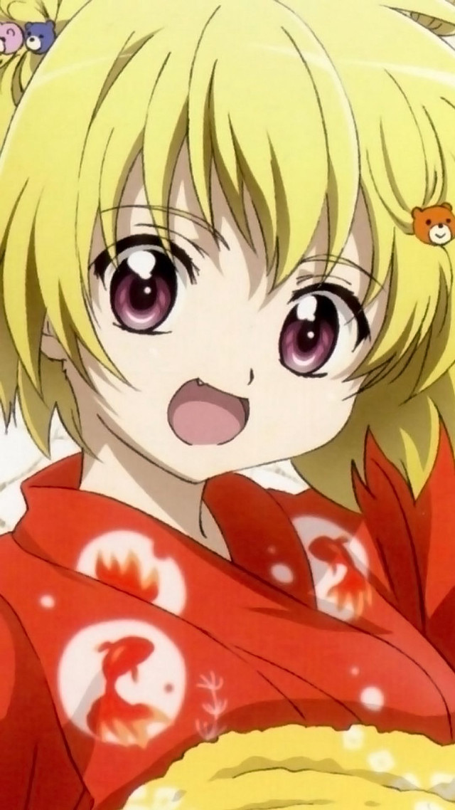 Blonde cat fang kimono flower free wallpaper - medium preview image