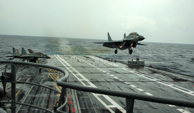 Fighterjet aircraftcarrier ocean landingdeck military free wallpaper - medium preview image