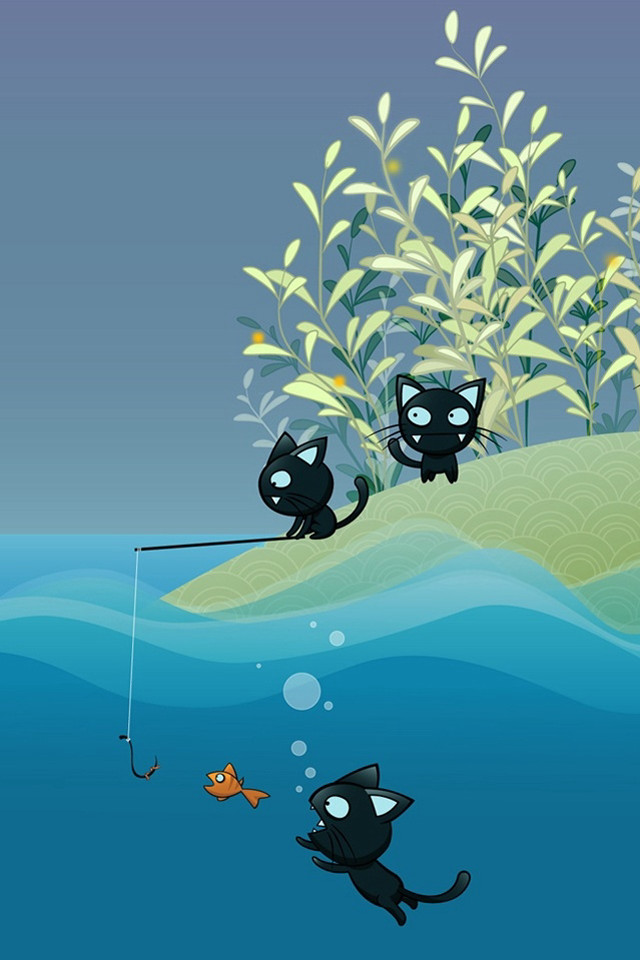 Cat fishing rope other cat free wallpaper - medium preview image