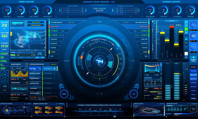 Futuristic blue electronic display cityscape free wallpaper - medium preview image