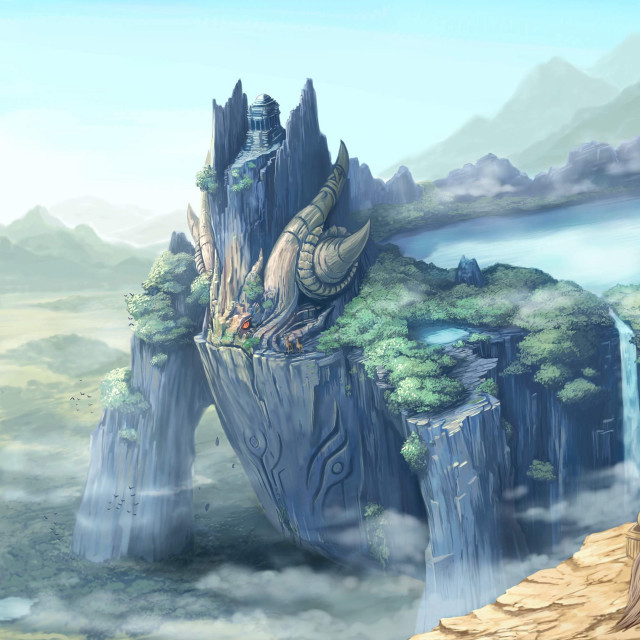 Fantasy castle waterfall dragon sky free wallpaper - medium preview image