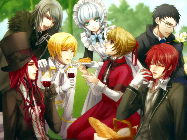 Costumed group forest basket food free wallpaper - medium preview image