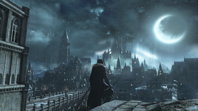 Man standing ledged city night free wallpaper - medium preview image