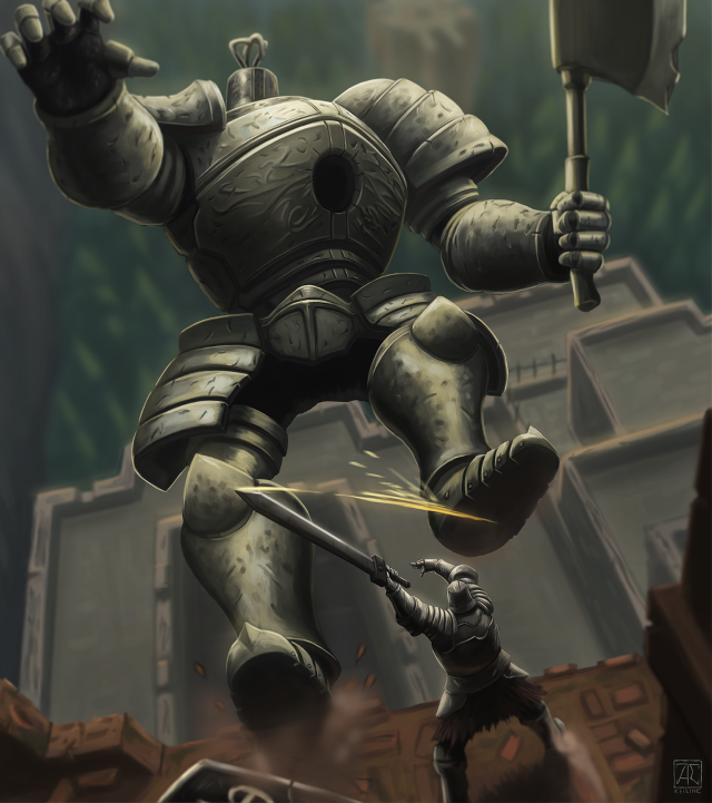 Giant robot attacking small robot free wallpaper - medium preview image