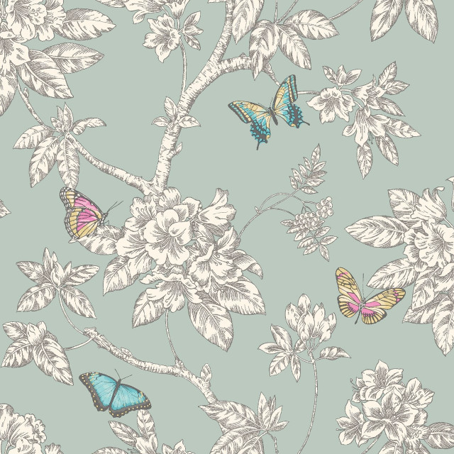 Blue white wallpaper butterflies flowers free wallpaper - medium preview image