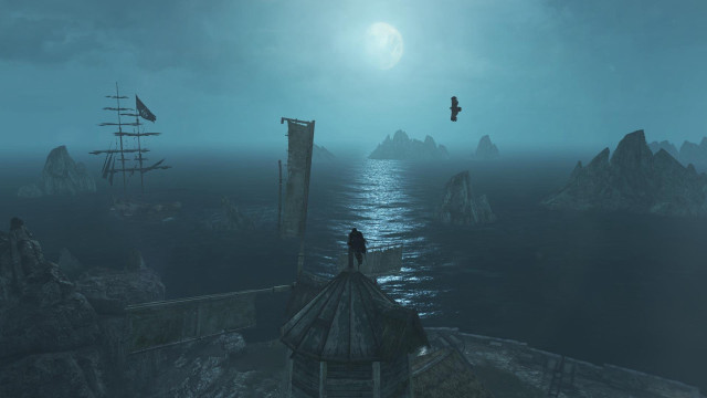 Boat ocean lighthouse cliff night free wallpaper - medium preview image