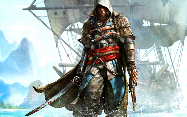 Man pirate costume sword standing free wallpaper - medium preview image