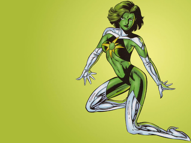 Green superhero hologram woman gradient free wallpaper - medium preview image