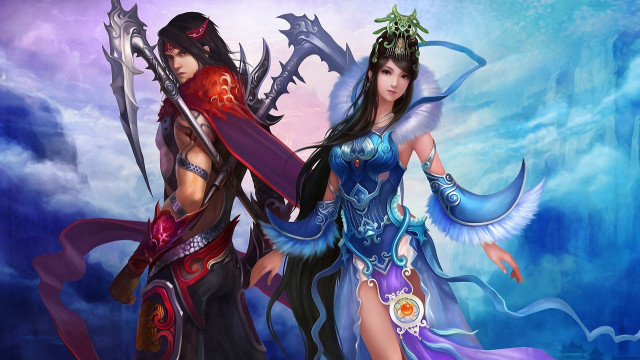 Fantasy costumes women blue sky free wallpaper - medium preview image