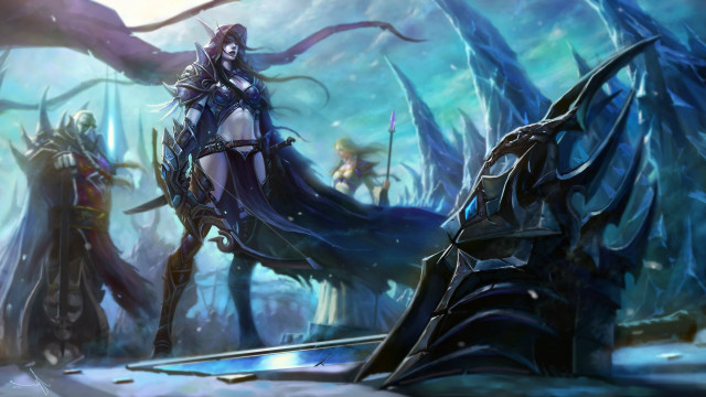 Woman blue dress forest sword free wallpaper - medium preview image