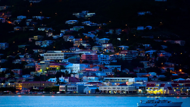 Boat city night lights bridge free wallpaper - medium preview image