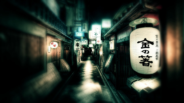 Narrow alley lantern sign middle free wallpaper - medium preview image