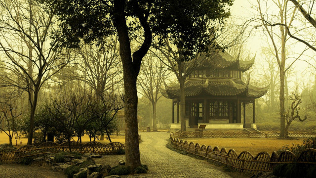 Small pagoda park bench trees free wallpaper - medium preview image