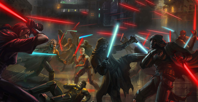 Star wars characters fighting lightsabers free wallpaper - medium preview image