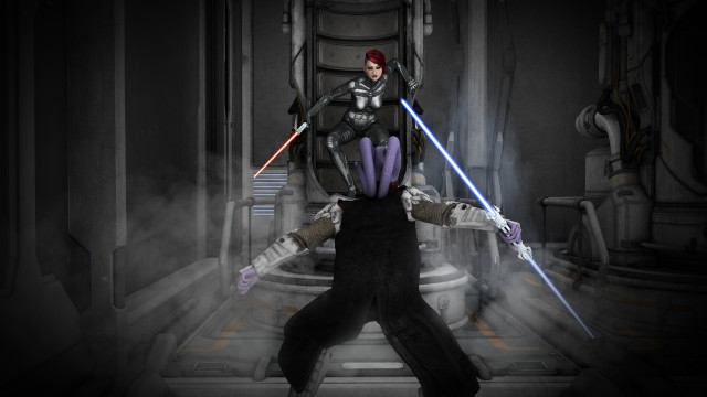Futuristic man lightsabers doorway pillar free wallpaper - medium preview image