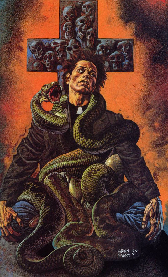 Man snake cross painting artwork free wallpaper - medium preview image