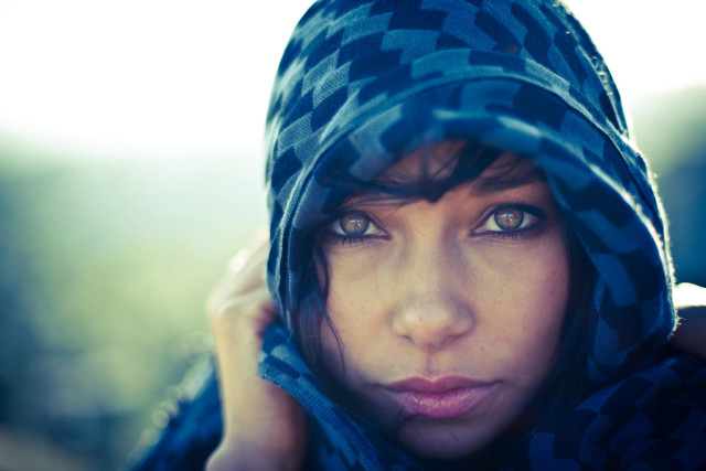 Woman blue scarf covered eyes free wallpaper - medium preview image