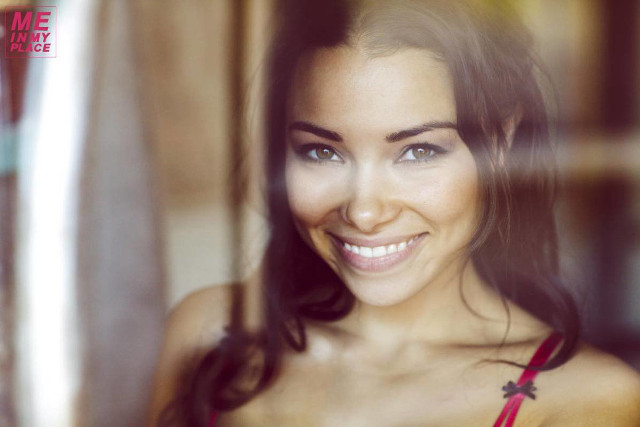 Smiling woman red top red free wallpaper - medium preview image