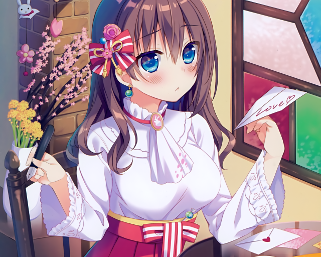 Girl holding paper flower window free wallpaper - medium preview image