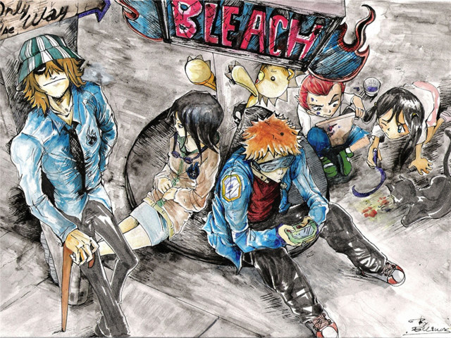 Drawing group people bench sign free wallpaper - medium preview image