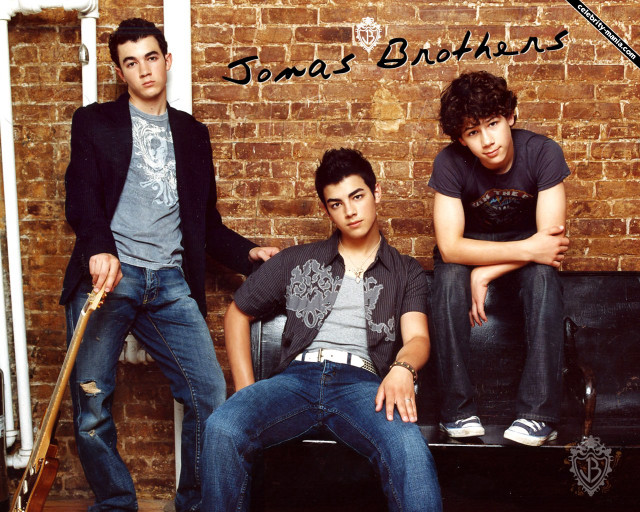 Three young men bench brick free wallpaper - medium preview image