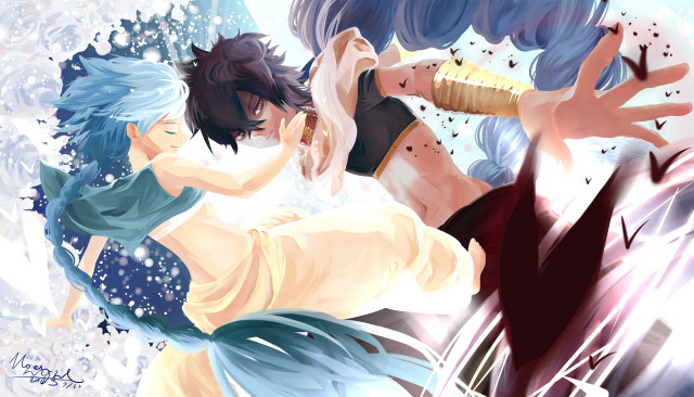 Anime characters fighting hands together free wallpaper - medium preview image