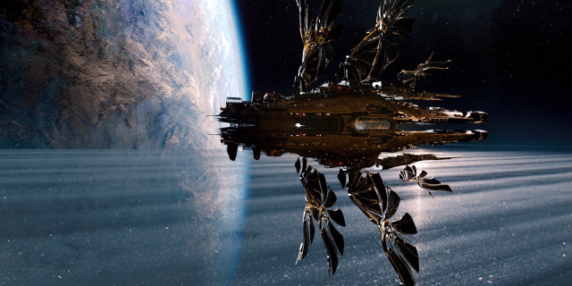 Space station floating planet background free wallpaper - medium preview image