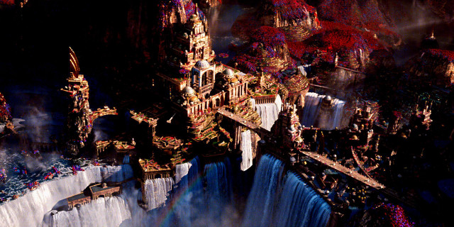 Colorful elaborate city night waterfall free wallpaper - medium preview image