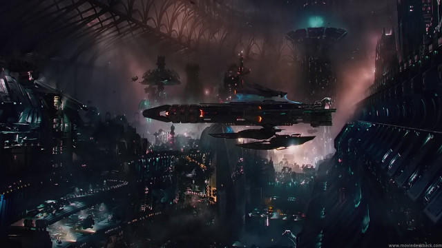 Futuristic city spaceship skyline nighttime free wallpaper - medium preview image