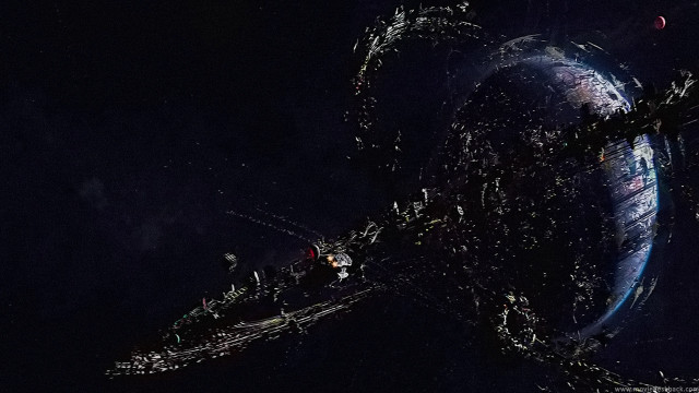 Large spaceship nighttime people lights free wallpaper - medium preview image