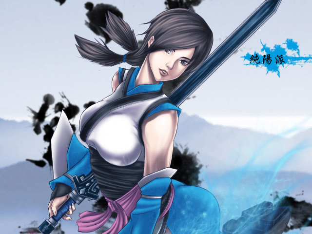 Woman sword sky clouds birds free wallpaper - medium preview image