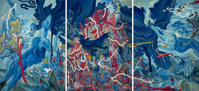 Blue red paintings white lines free wallpaper - medium preview image