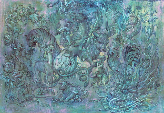 Horses dragon blue green background free wallpaper - medium preview image