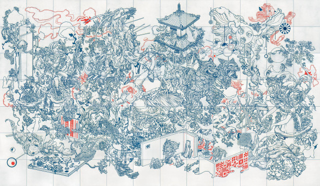 Drawing red ink blue background free wallpaper - medium preview image