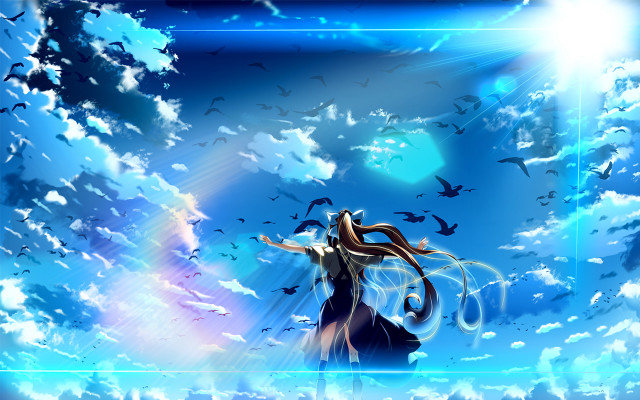 Woman standing clouds sword birds #2 free wallpaper - medium preview image