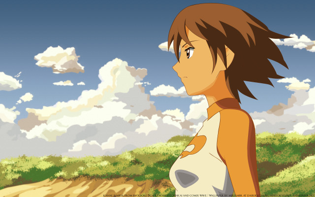 Woman field clouds sky background free wallpaper - medium preview image
