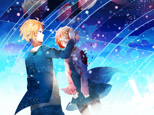 Anime characters snow arms around free wallpaper - medium preview image