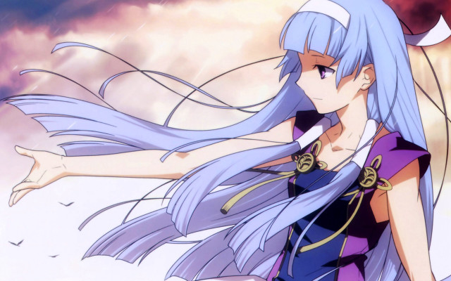 Woman blue hair purple dress free wallpaper - medium preview image